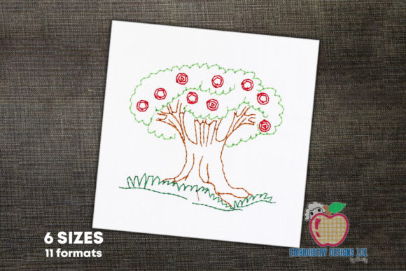 Apple Tree Colorful Lineart Review for Embroidery Projects