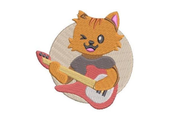 Cartoon Cat Rockstar Embroidery Design