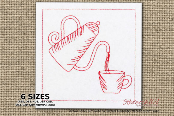 Coffee Kettle and Beans Redwork Embroidery Review