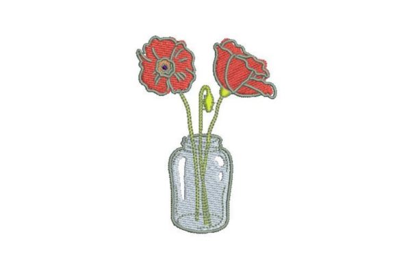 Mason Jar with Flowers Embroidery Design